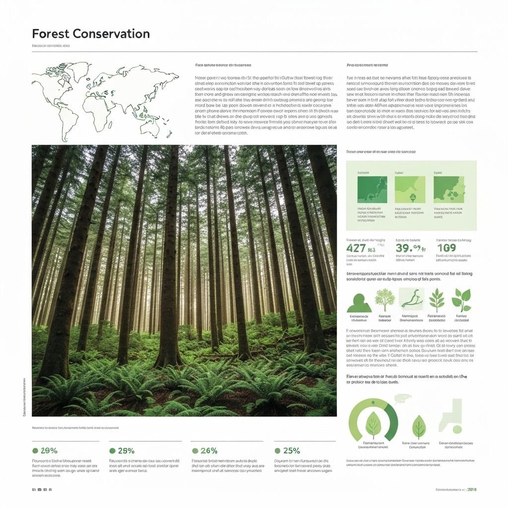Corporate sustainability report visuals with restored forest background