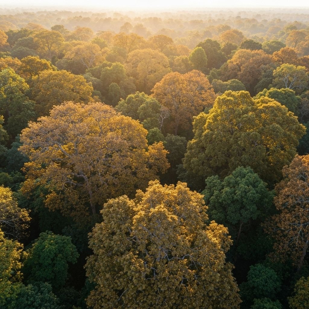 Aerial view of Indian forest canopy with reforestation potential